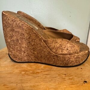 Y2K Cork Platform Wedge Shoes, size 6